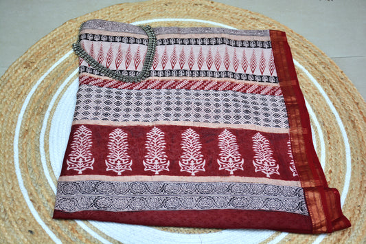 Maheshwari Handloom Handblock Print Saree
