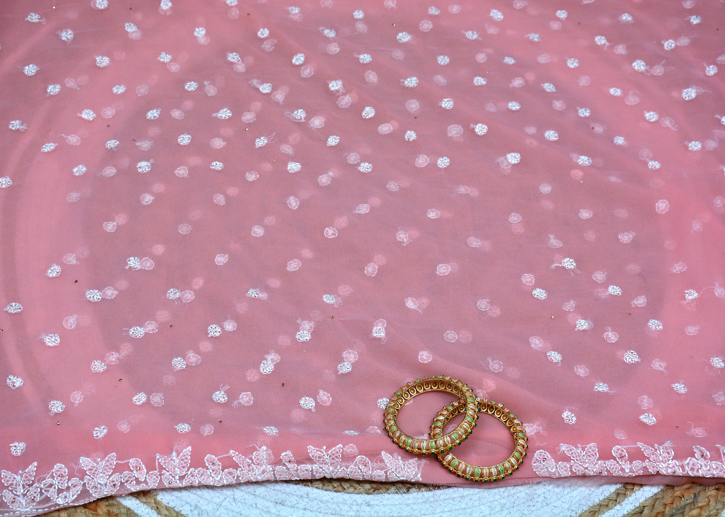 Hand Embroidered Pure Georgette Lucknowi Saree