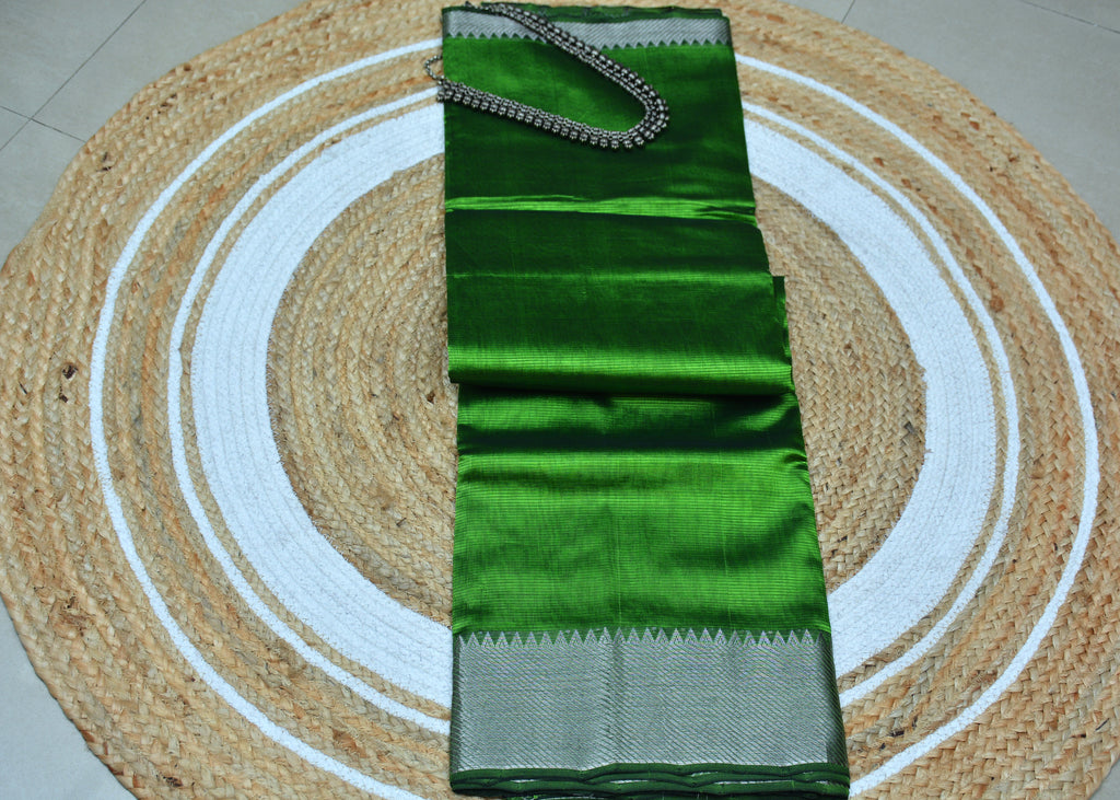 Handloom Mangalagiri Silk Cotton Saree with silver zari border