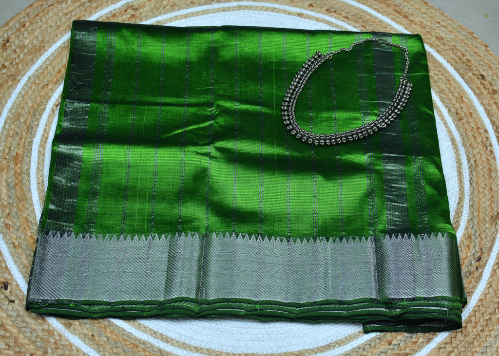 Handloom Mangalagiri Silk Cotton Saree with silver zari border