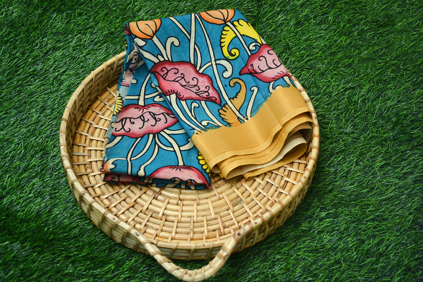 pure hand painted kalamkari silk fabric