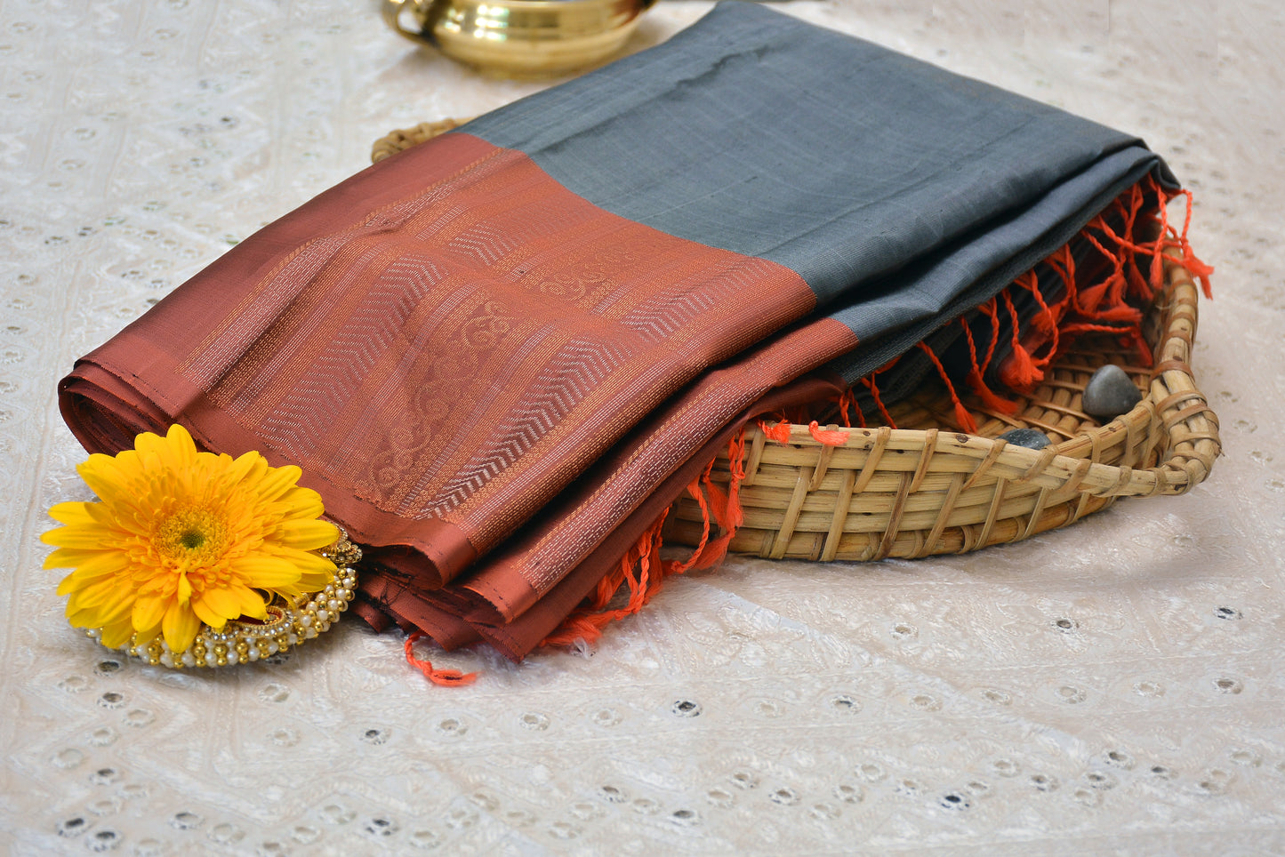 Pure Soft Silk Saree With Big Contrast Border and Big butas
