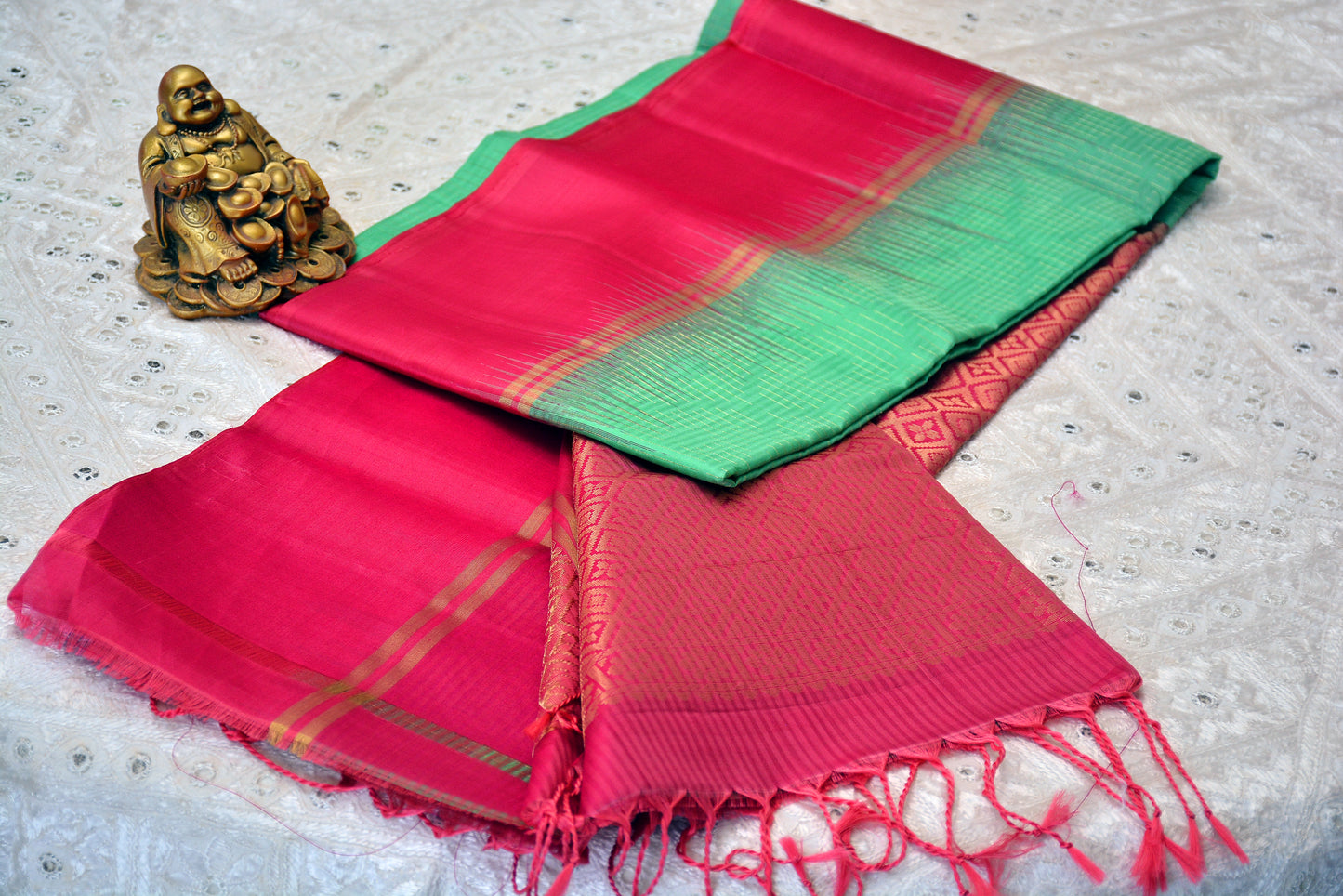 Pure Soft Silk Saree with Contrast Border and Rain Drop Zari Weaving