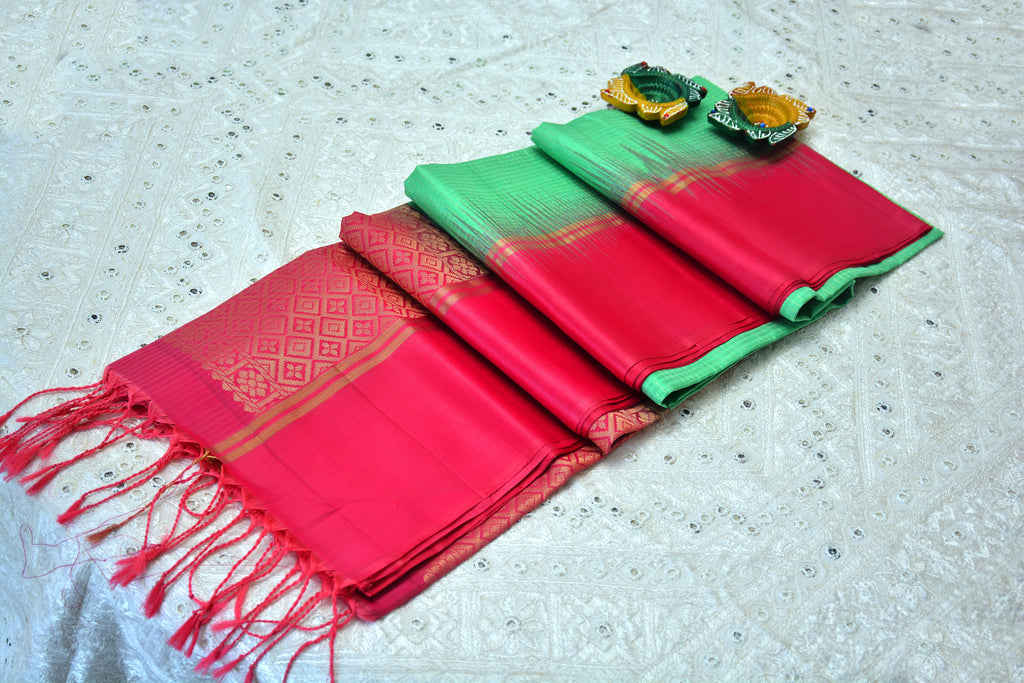 Pure Soft Silk Saree with Contrast Border and Rain Drop Zari Weaving