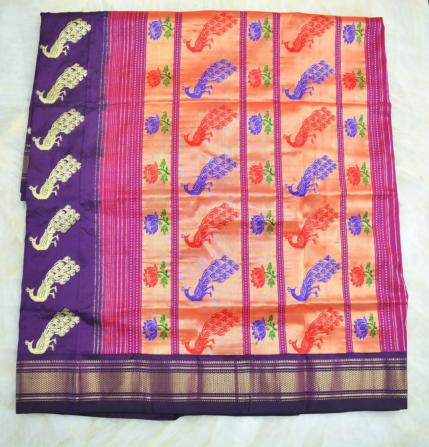Pure Silk Handloom Paithani with Peacock butas