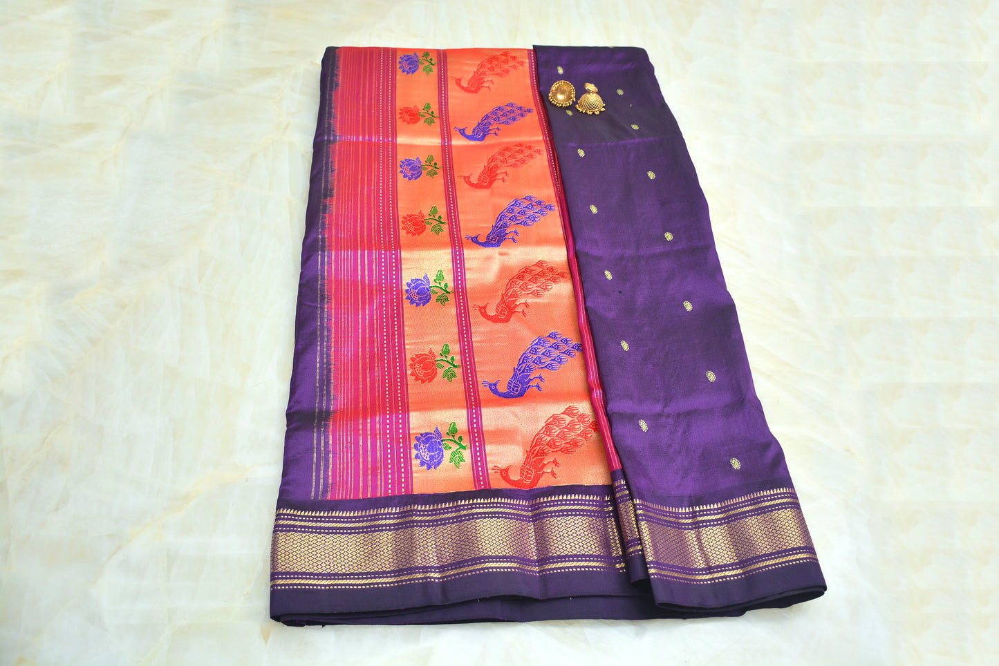 Pure Silk Handloom Paithani with Peacock butas