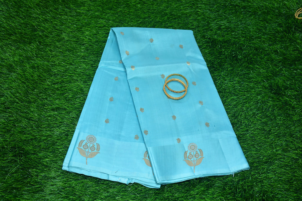 Pure Banarasi Sky Blue Raw mango  Silk Saree
