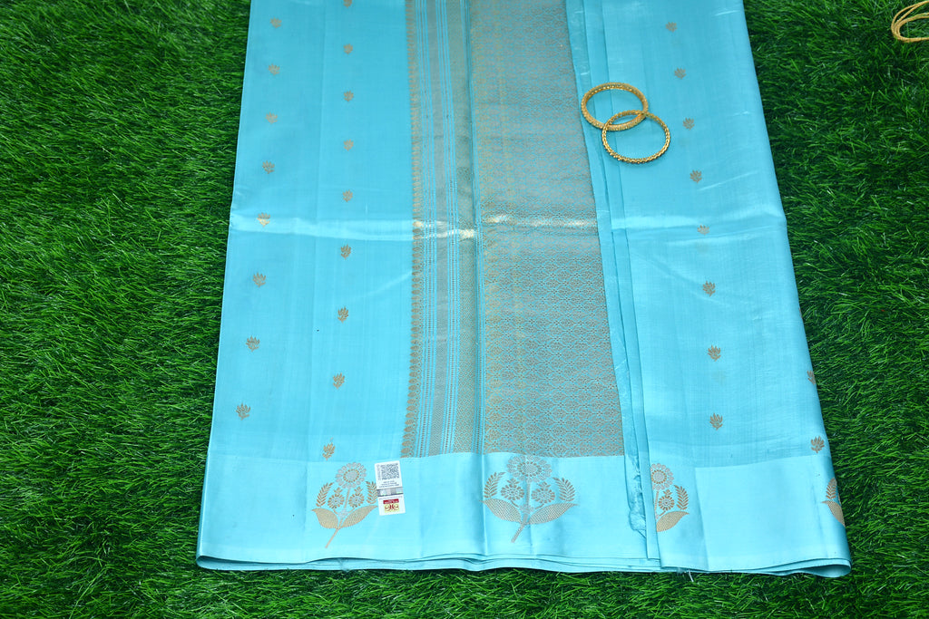 Pure Banarasi Sky Blue Raw mango  Silk Saree