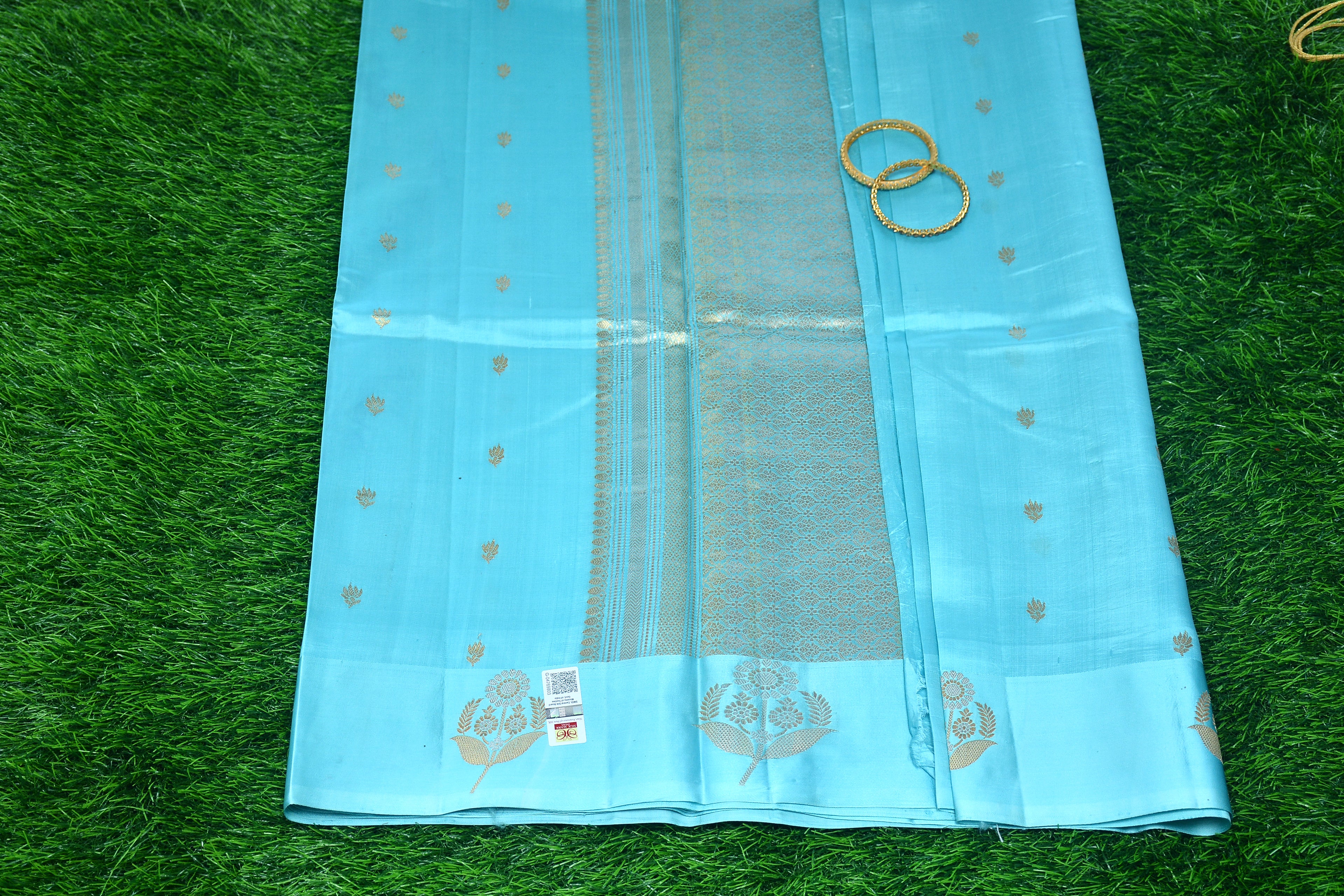 Pure Banarasi Sky Blue Raw mango  Silk Saree