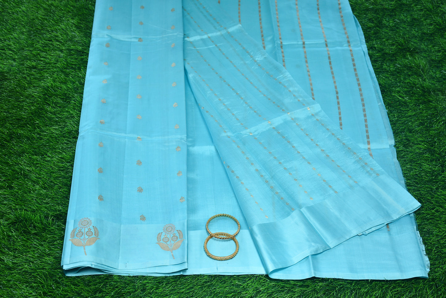 Pure Banarasi Sky Blue Raw mango /poona silk Saree