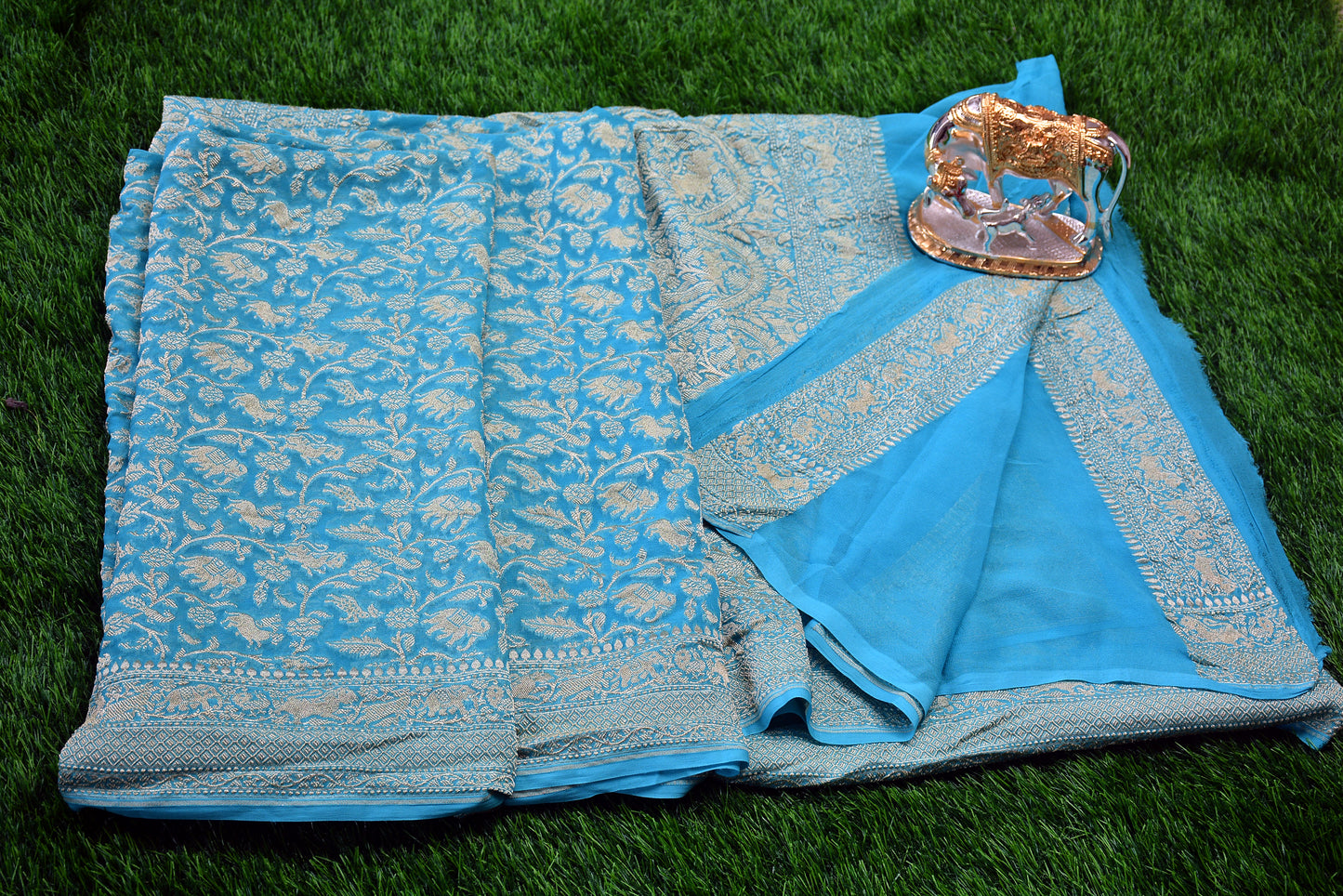 Pure Banarasi Georgette with Shikargah design