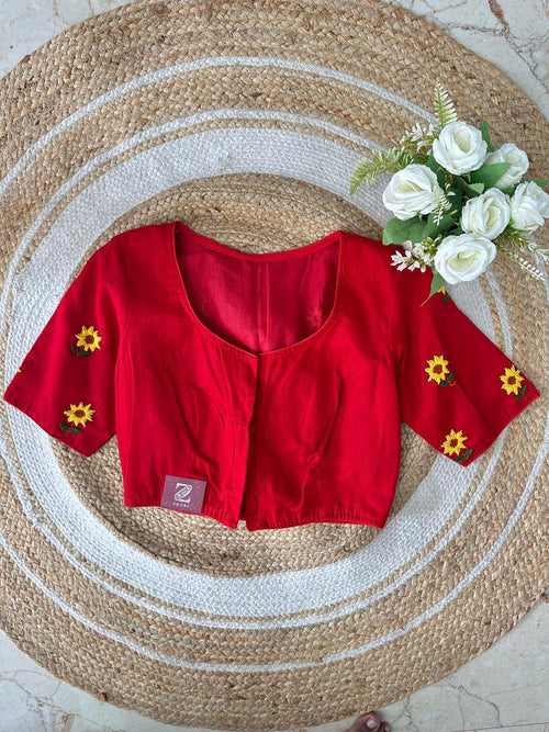 Hand Embroidered Malai Cotton Blouse
