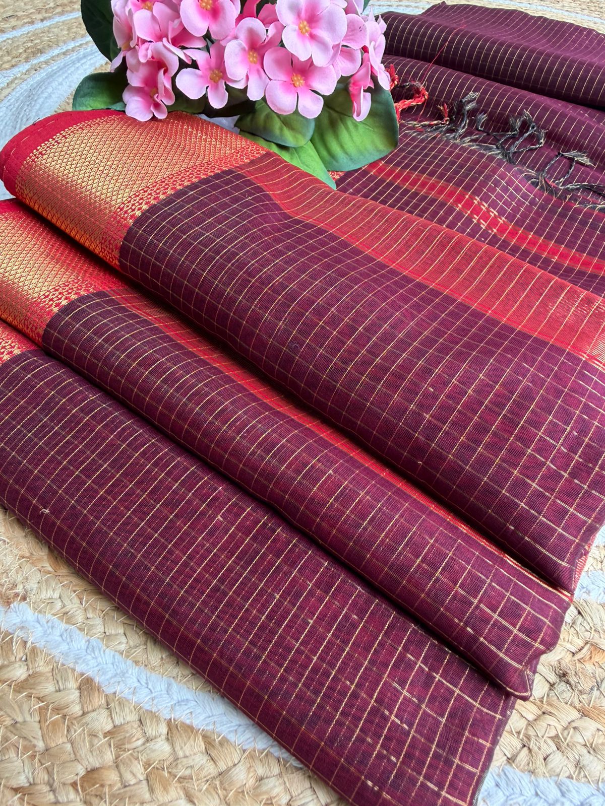 Handloom Maheshwari Silk-Cotton Saree