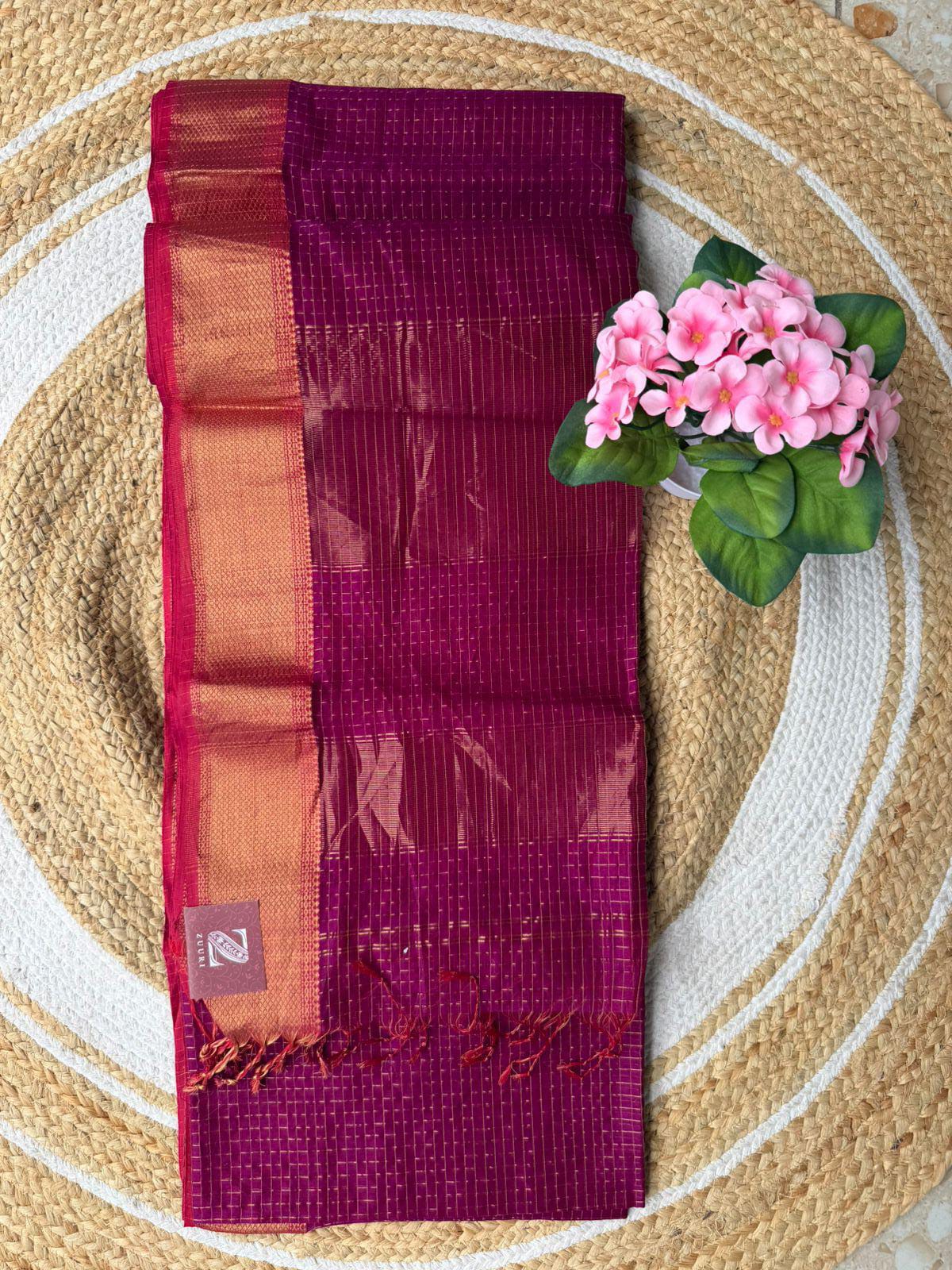 Handloom Maheshwari Silk-Cotton Saree