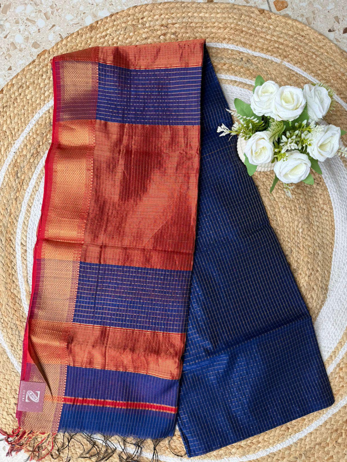 Handloom Maheshwari Silk-Cotton Saree