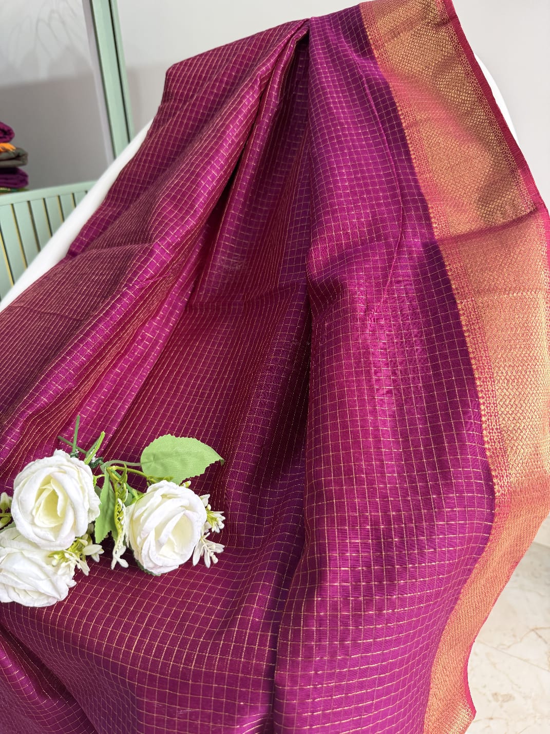 Handloom Maheshwari Silk-Cotton Saree