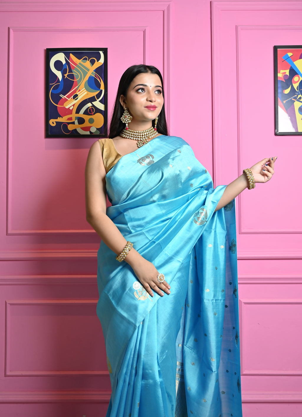 Pure Banarasi Sky Blue Raw mango  Silk Saree