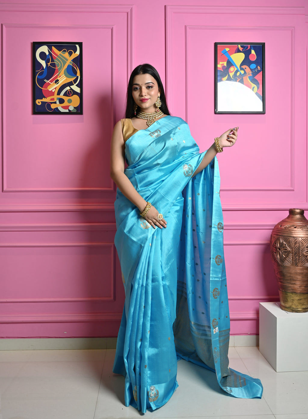 Pure Banarasi Sky Blue Raw mango  Silk Saree