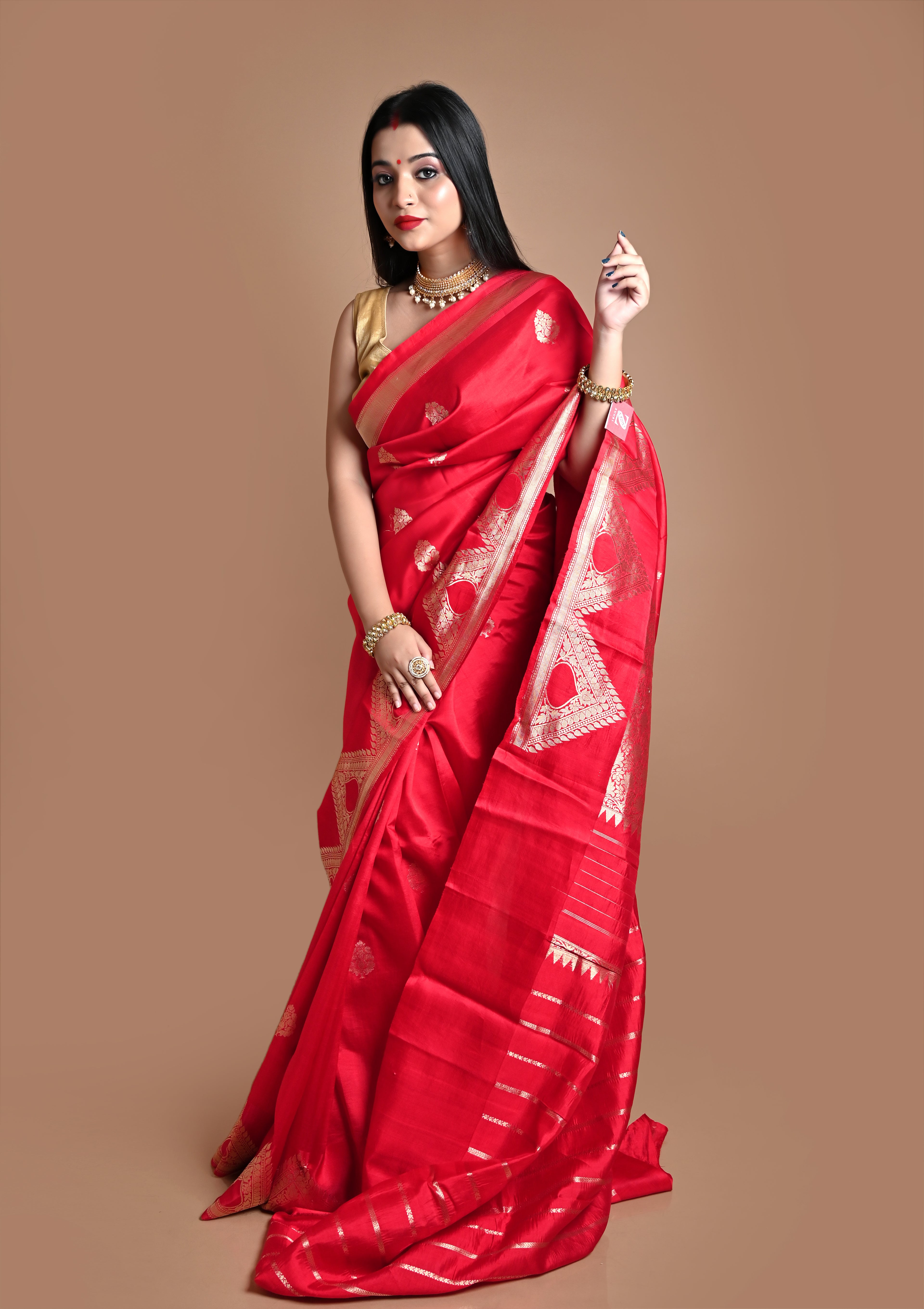 Pure Banarasi,Red Raw Mango  Silk  Saree