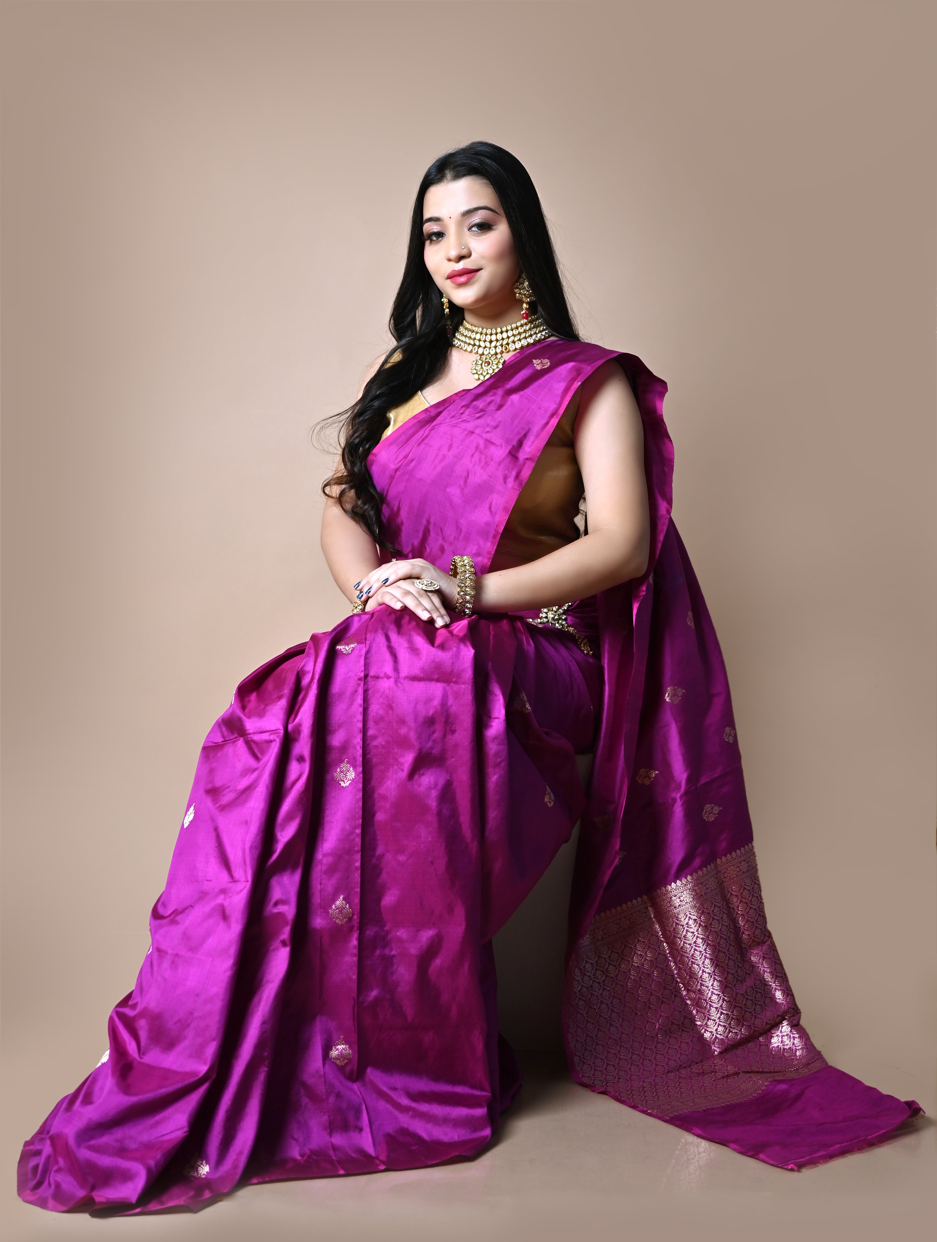 Pure Banarasi Katan Silk Saree without border