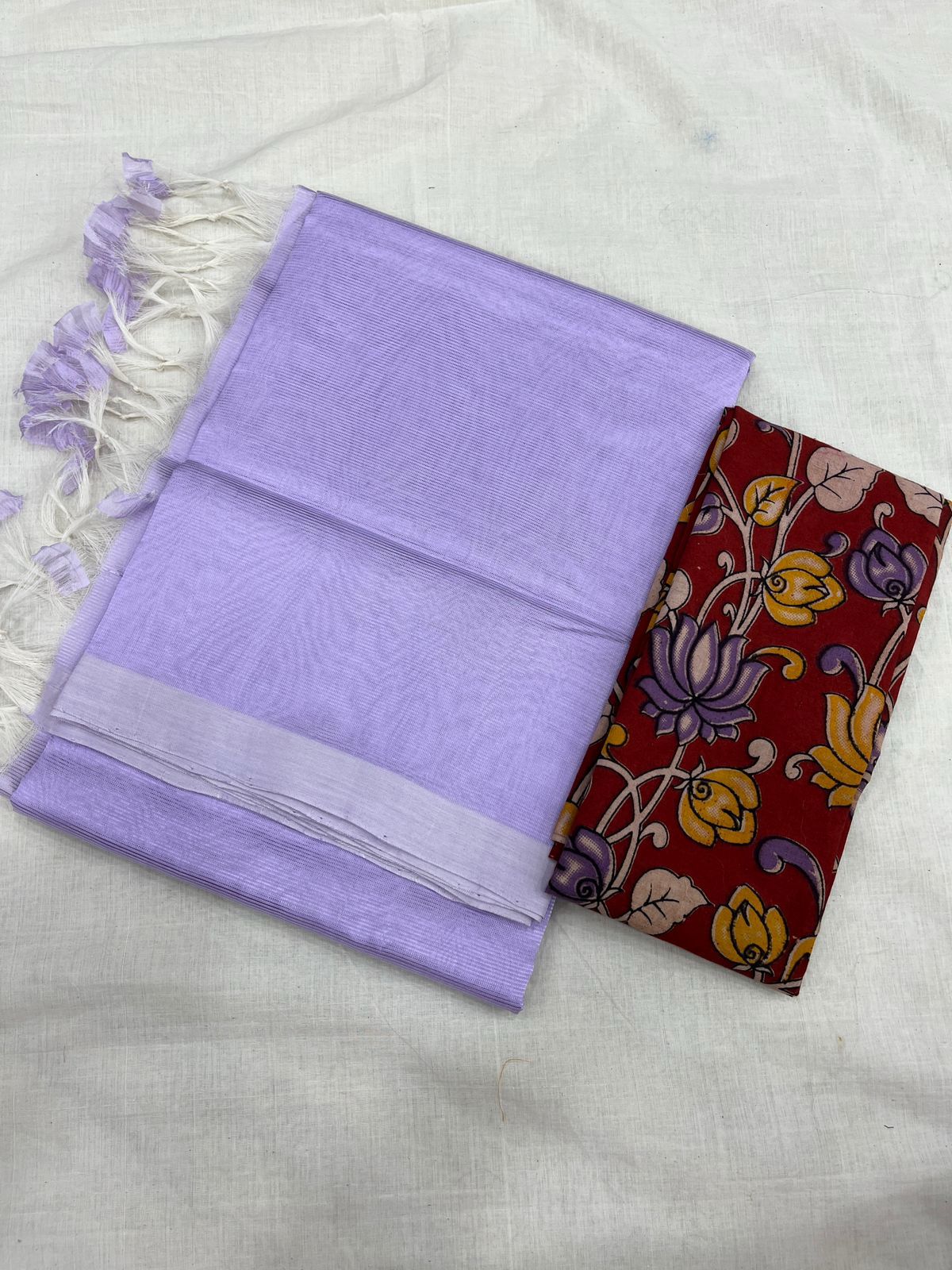 Handloom Mangalagiri Silk  Cotton Sarees,plain with Cotton kalamkari blouse
