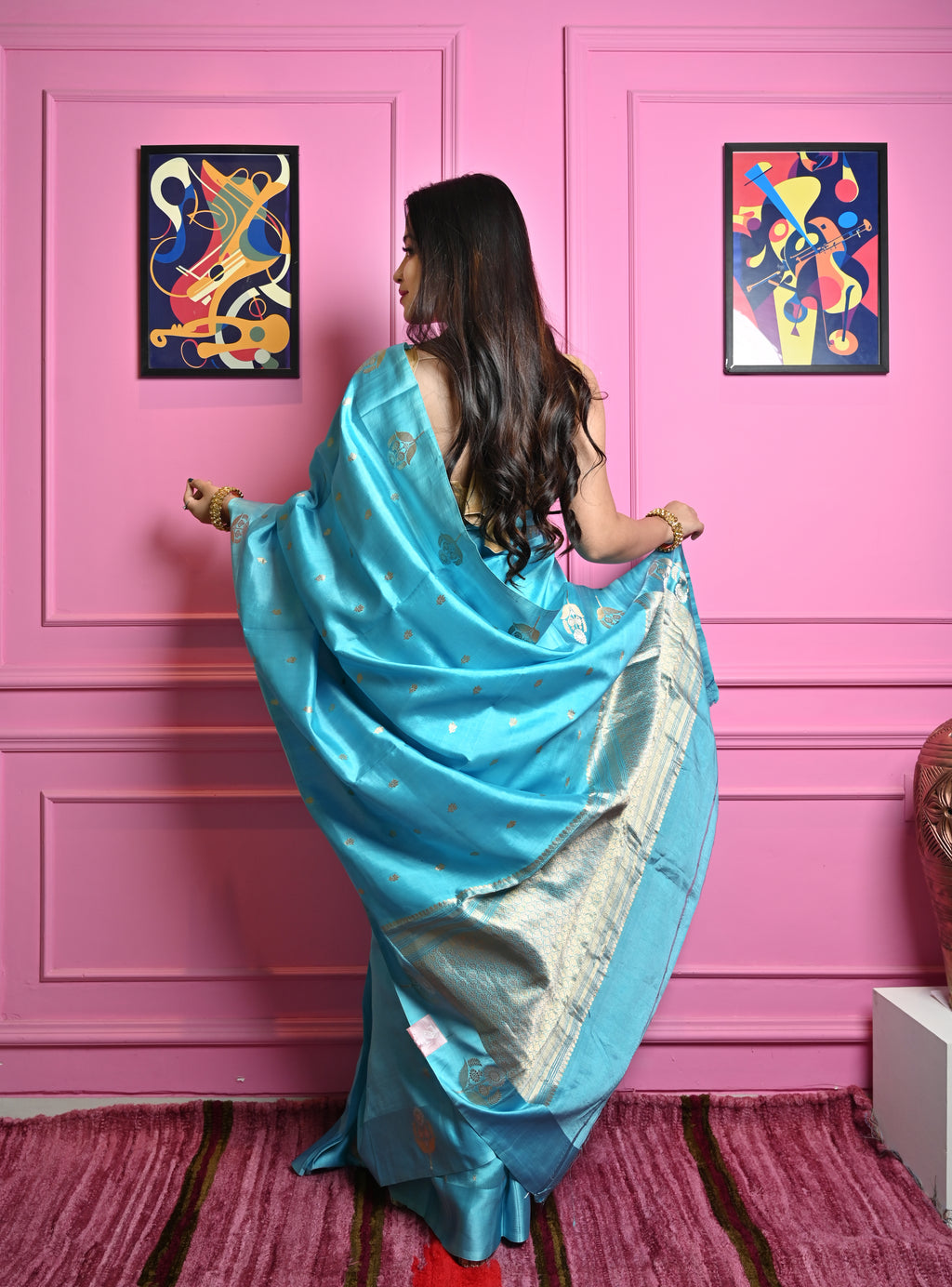 Pure Banarasi Sky Blue Raw mango  Silk Saree