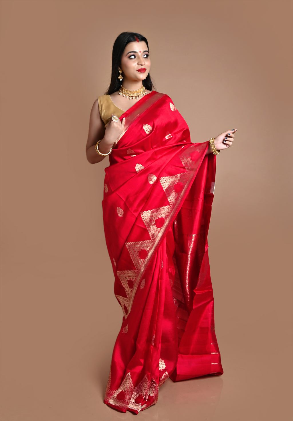 Pure Banarasi,Red Raw Mango  Silk  Saree