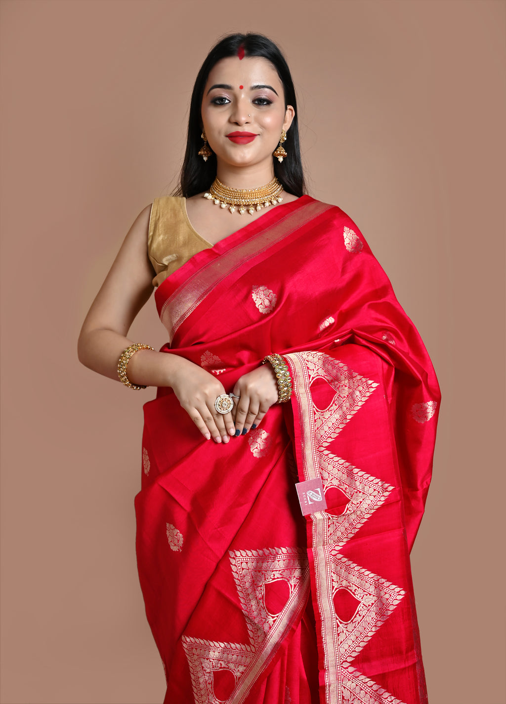 Pure Banarasi,Red Raw Mango  Silk  Saree