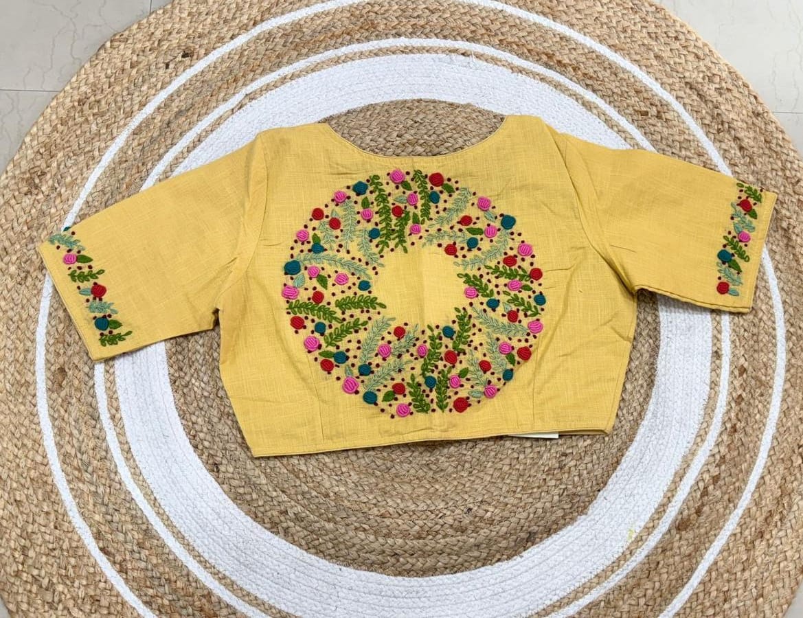 Readymade Cotton Blouse with Hand Embroidery