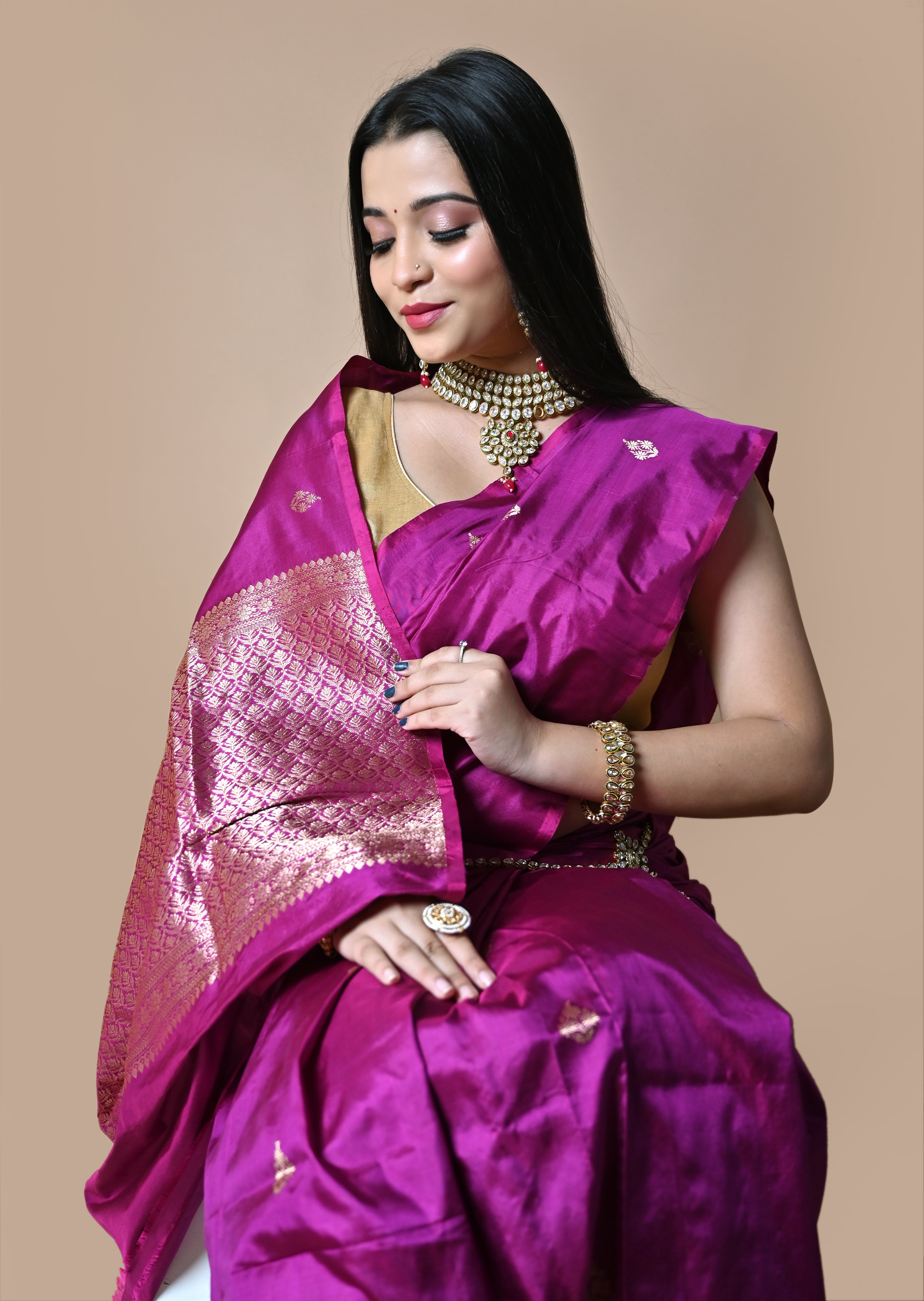 Pure Banarasi Katan Silk Saree without border